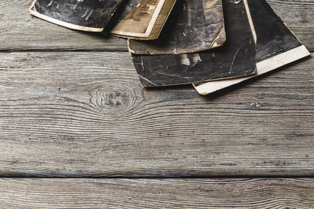 retro some old photos on wooden table