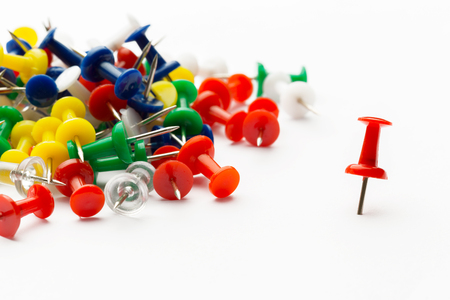 Push pins isolated on white background.の写真素材