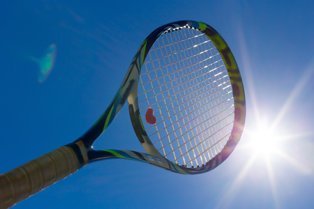 Close up of tennis racketの写真素材