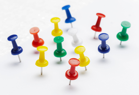 Push pins isolated on white background.の写真素材