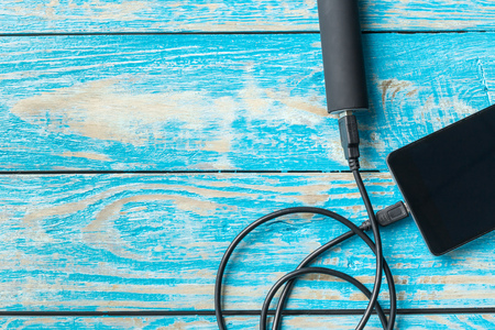 phone mobile connect to battery power bankの写真素材