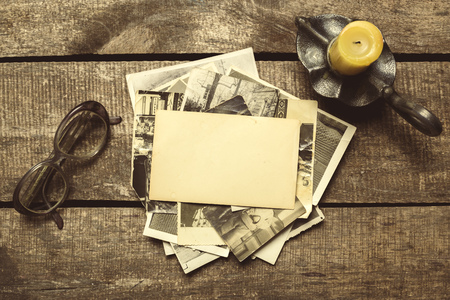 old photos on the wooden table