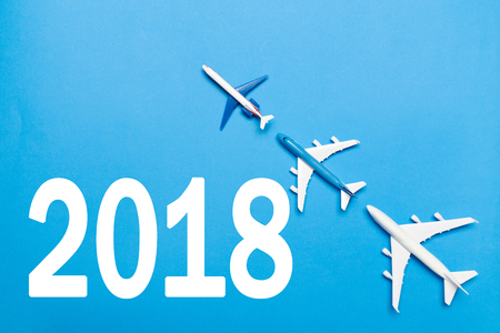 model of passenger plane on blue backgroundの写真素材