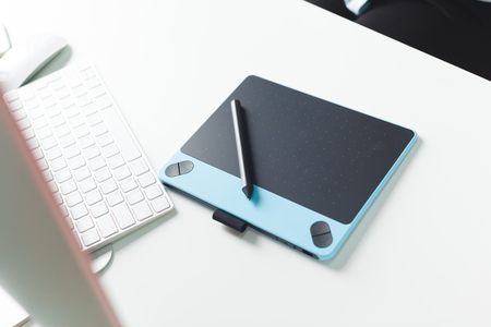 Comfortable work table in officeの写真素材