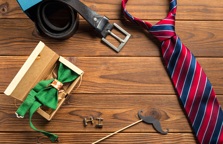 Happy Father's Day. tie on the wooden tableの写真素材