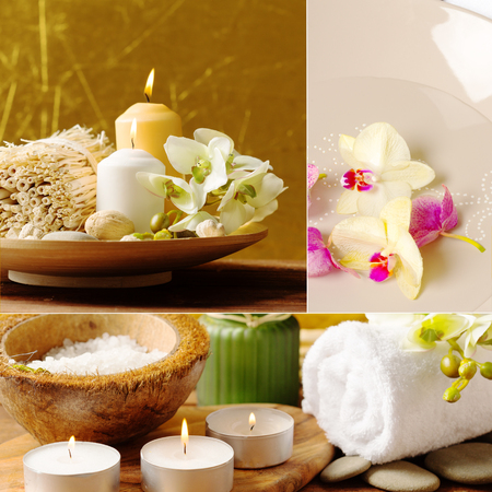Collage of spa products.の写真素材