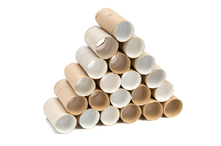 Empty toilet paper on white backgroundの写真素材