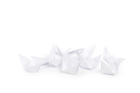 paper ships isolated on whiteの写真素材