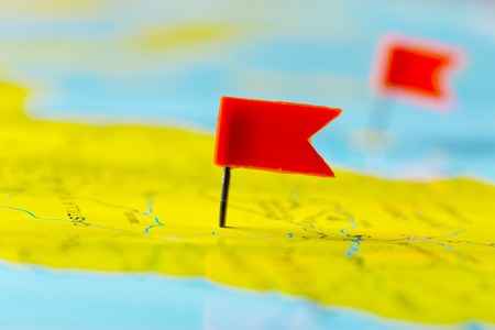 Travel destination points on a mapの写真素材