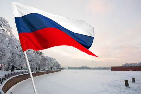 Russian flag on the background of natureの写真素材