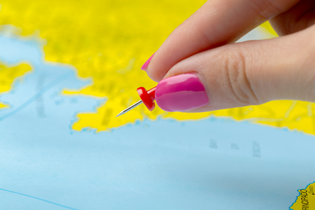 Travel destination points on a map