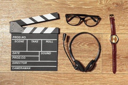 Film clapper board on a table