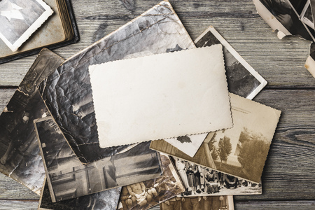 retro some old photos on wooden table