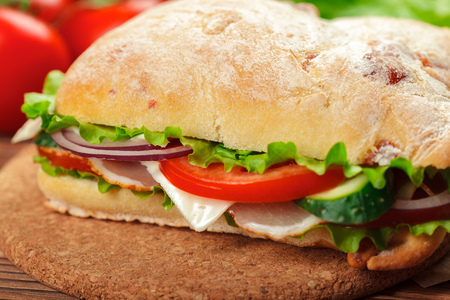 sandwich on a wooden tableの写真素材