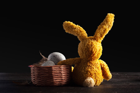 Happy easter! Easter eggs on wooden background