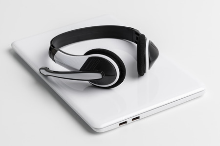 headset and computer laptop, call center supportの写真素材