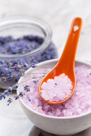 Spa set with sea salt, lavenderの写真素材