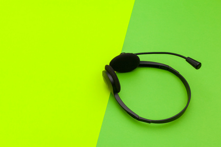 audio headset on color backgroundの写真素材