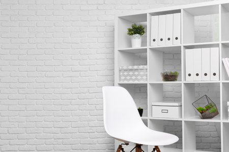 modern office room detail  behind white wall decoration conceptの写真素材