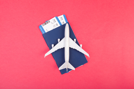 Model plane,airplane on pastel color background.Flat lay design.の写真素材