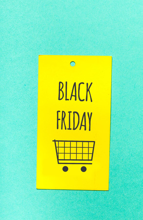 Tag and string on blue backgroundの写真素材