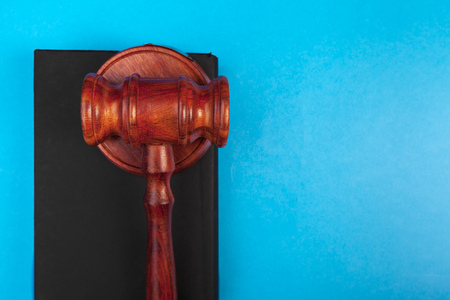 top view of judge gavelの写真素材