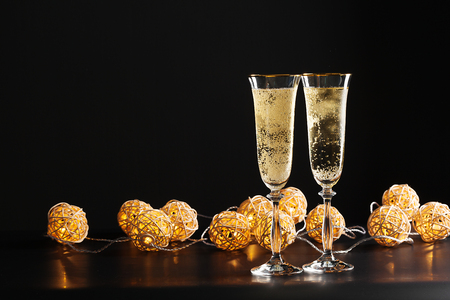 glass of champagne on black backgroundの写真素材