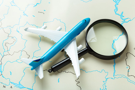 Magnifying glass and mapの写真素材