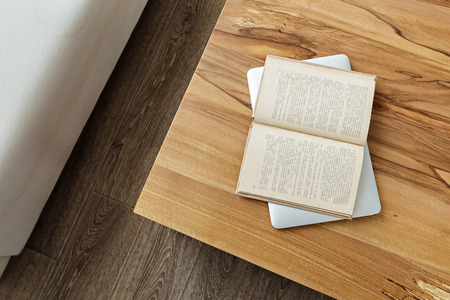 modern wooden table in the loft interior