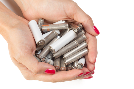 Batteries in handの写真素材