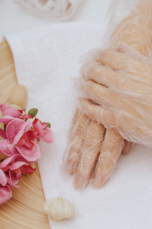 Spa Manicure in processの写真素材
