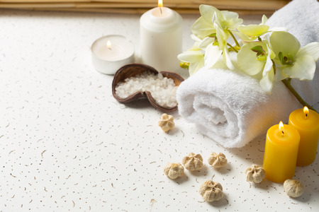 Spa products with orchidsの写真素材