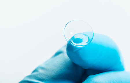 contact lens on fingerの写真素材