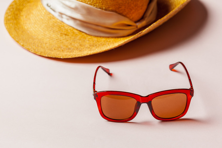 summer hat and sunglassesの写真素材