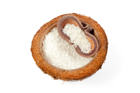 sea salt isolated on whiteの写真素材