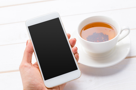 tea on the wooden tableの写真素材