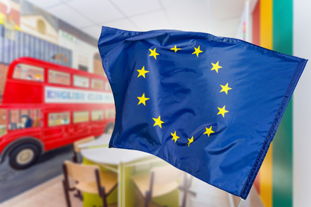 EU flag, euro flag, flag of european union wavingの写真素材