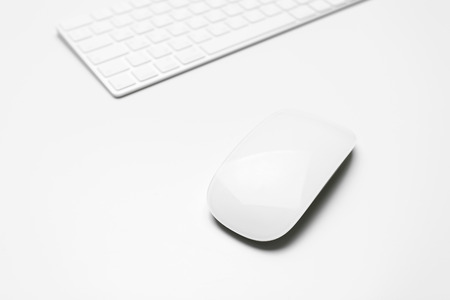 Office desk table with computer keyboardの写真素材