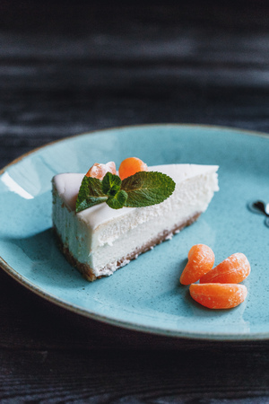 classic cheesecake on the tableの写真素材