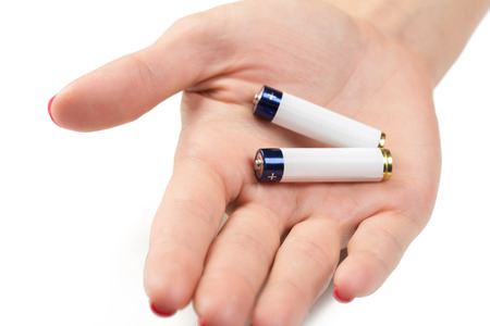 Batteries in handの写真素材