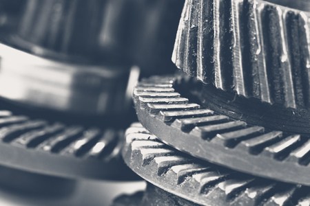 Close-up view of stack of gearsの写真素材