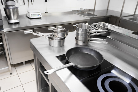 Stove counter in a modern restaurant kitchenの写真素材
