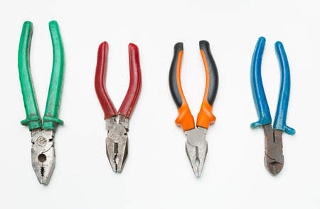 Old used tools collection isolated on white backgroundの写真素材