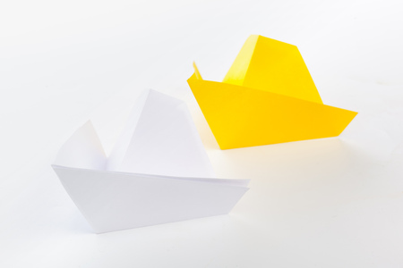 paper ships isolated on whiteの写真素材
