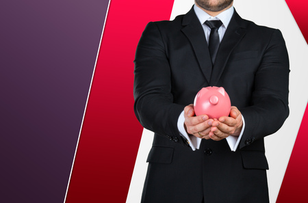 piggy bank in handの写真素材