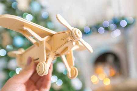 toy airplane in handの写真素材