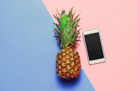 pineapple on colored paperの写真素材