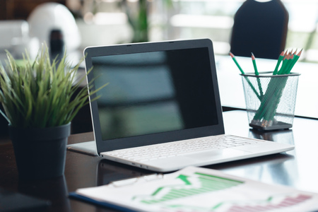 laptop in the modern officeの写真素材