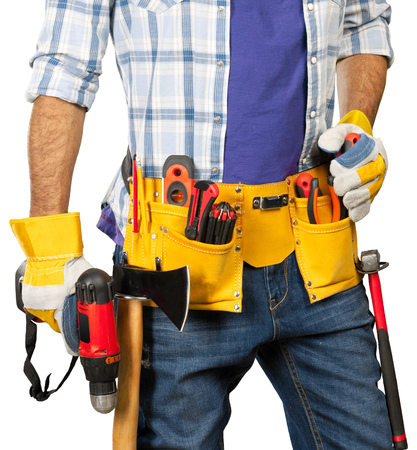 Construction worker isolated on whiteの写真素材