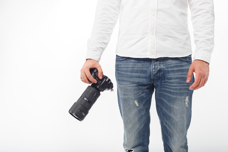 Young man photographerの写真素材